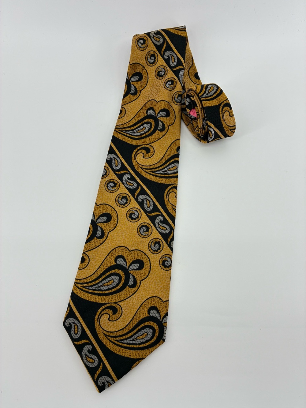 Vintage Louis Feraud Paris Men's Mustard Paisley Pattern Tie